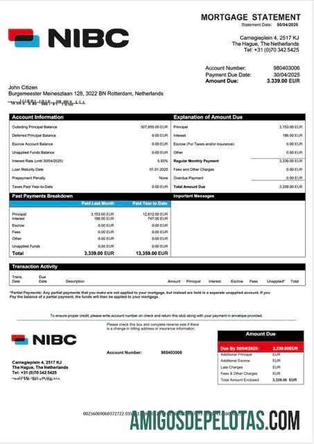 para download Modelo Word e PDF de declaração de hipoteca do banco NIBC da Holanda